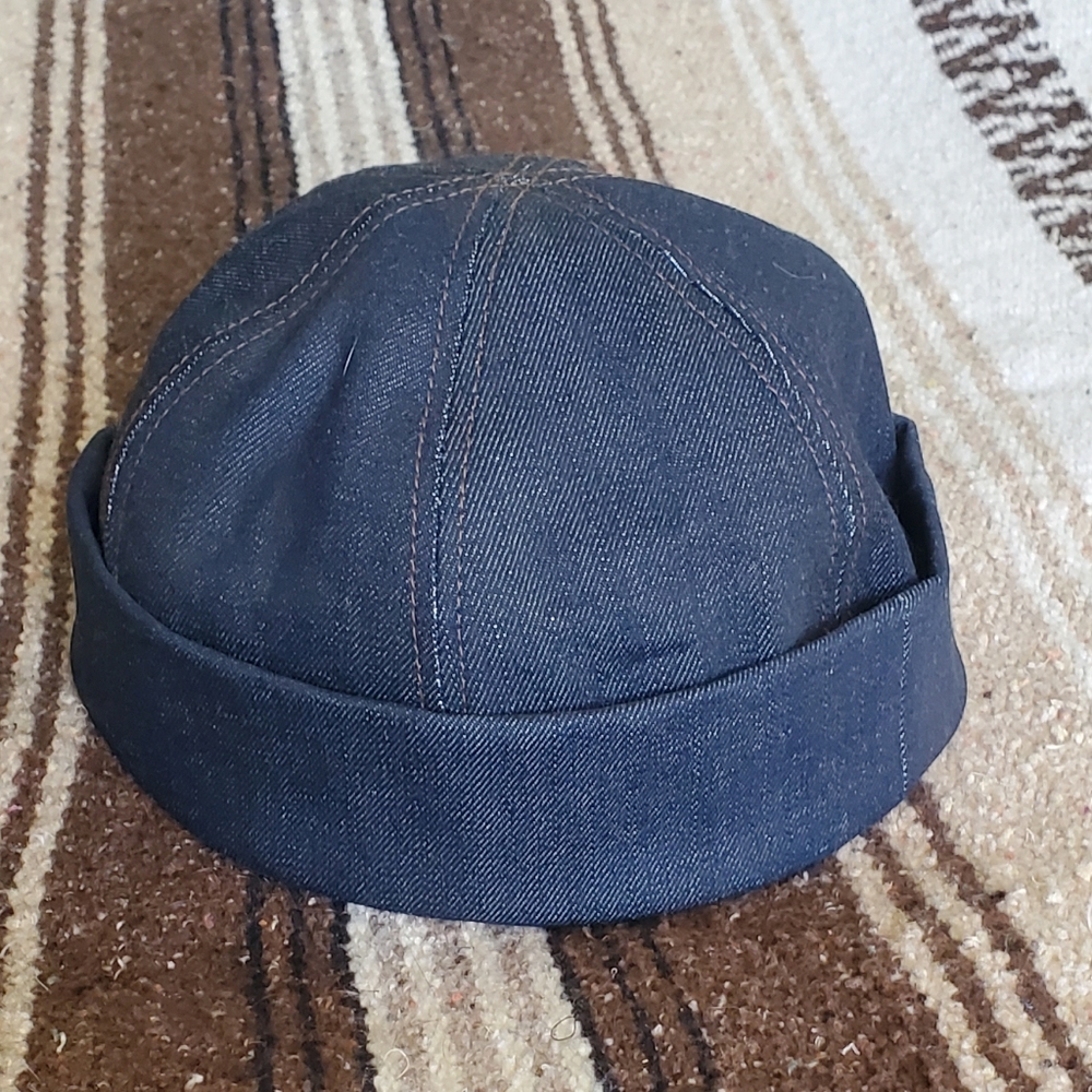 New York Hat Company Six Panel Denim Cotton Beanie Hat Large Vintage Retro